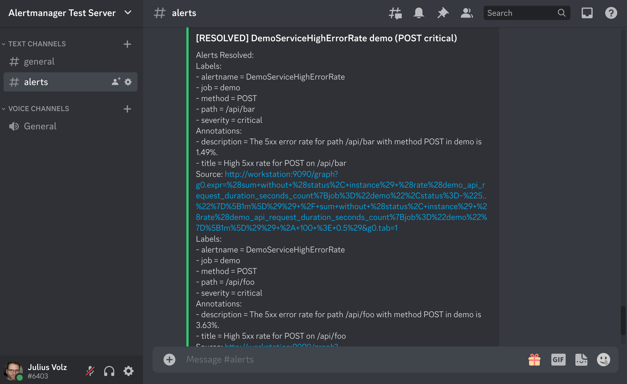 Resolve notification in Discord