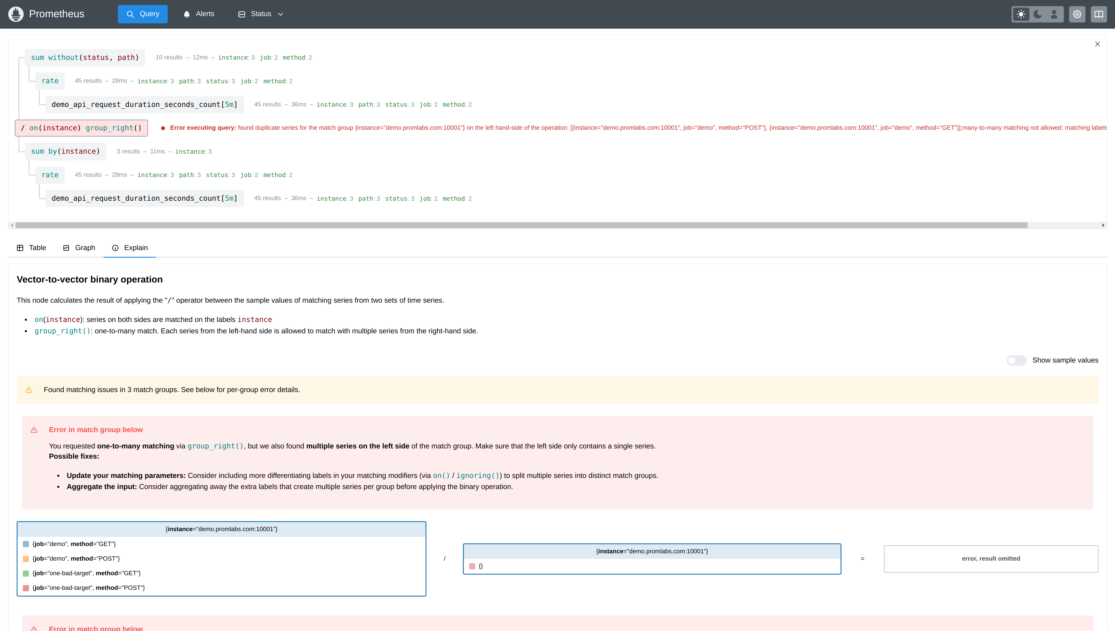 New UI explaining erroneous binop matching